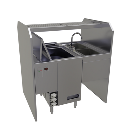 Glastender PSD-42L 42" W x 32" D Leftward Workflow Disassembly Style Pass-Thru Cocktail Station with Glasswasher - 120 Volts