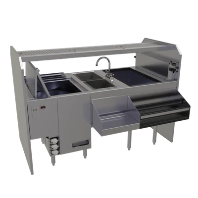 Glastender PSC-66L 66" W x 32" D Leftward Workflow Complete Style Pass-Thru Cocktail Station with Glasswasher - 120 Volts