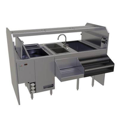 Glastender PSC-66L 66" W x 32" D Leftward Workflow Complete Style Pass-Thru Cocktail Station with Glasswasher - 120 Volts