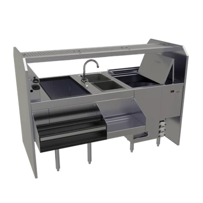 Glastender PSC-66R 66" W x 32" D Rightward Workflow Complete Style Pass-Thru Cocktail Station with Glasswasher - 120 Volts