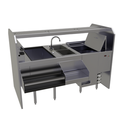 Glastender PSC-66R 66" W x 32" D Rightward Workflow Complete Style Pass-Thru Cocktail Station with Glasswasher - 120 Volts