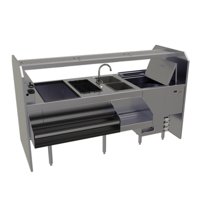 Glastender PSC-78R 78" W x 32" D Rightward Workflow Complete Style Pass-Thru Cocktail Station with Glasswasher - 120 Volts