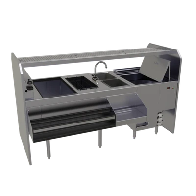 Glastender PSC-78R 78" W x 32" D Rightward Workflow Complete Style Pass-Thru Cocktail Station with Glasswasher - 120 Volts