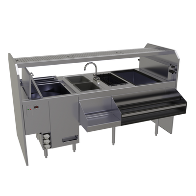 Glastender PSC-78L 78" W x 32" D Leftward Workflow Complete Style Pass-Thru Cocktail Station with Glasswasher - 120 Volts