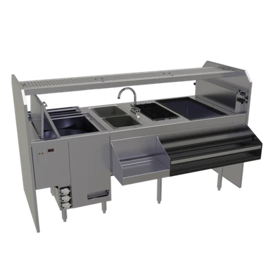Glastender PSC-78L 78" W x 32" D Leftward Workflow Complete Style Pass-Thru Cocktail Station with Glasswasher - 120 Volts