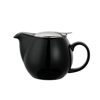 Service Ideas TPCV16BL 16 Oz. Black Ceramic Oval Teapot