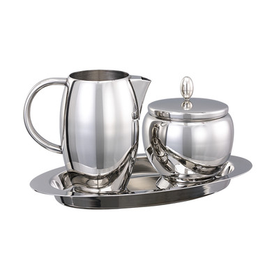 Service Ideas STCCRSGTRC 6 Oz. Stainless Steel Holder Creamer and Sugar Tray Set
