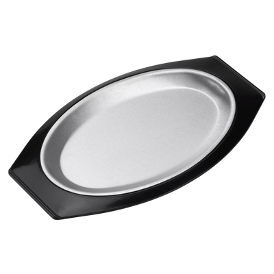 Service Ideas RO117BLAC 13.75" W Stainless Steel Oval Thermo-Plate Platter