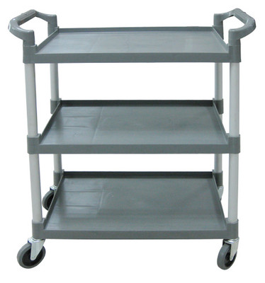 Omcan USA 47128 19" D x 40" W Gray Plastic 3 Tray Shelves Bussing Cart