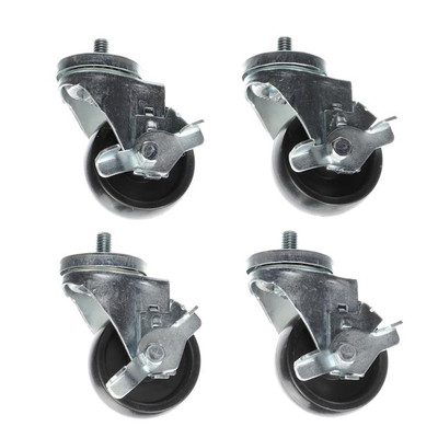 Component Hardware CSTPK-3BTS-7B 3" Black Polyolefin Wheel Long Threaded Stem Caster Pack