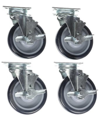 Component Hardware CSTPK-5PUUP-4B 5" Dia. Blue Polyurethane Wheel Universal Plate Caster Pack