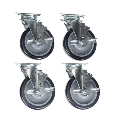 Component Hardware CSTPK-5PUUP-4B 5" Dia. Blue Polyurethane Wheel Universal Plate Caster Pack
