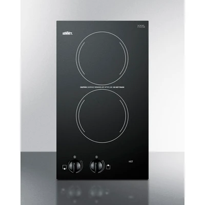 Summit CR2220B 11.88" W Black Ceramic Glass Surface 2 Burners Electric Radiant Cooktop - 230 Volts