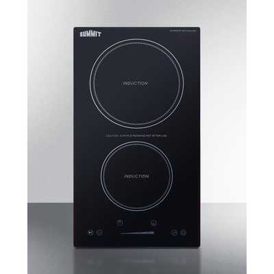 Summit SINCH115V2B 11.38" W Black Finish EuroKera Glass Surface 2 Burners Built-In Induction Cooktop with Safety Shutoff - 115-120 Volts