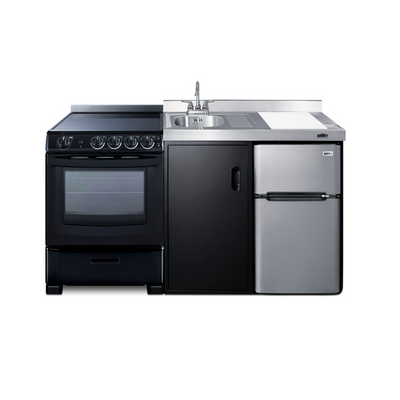 Summit ACK63ELSTB 63" W Stainless Steel and Black Finish All-In-One Combination Kitchenette