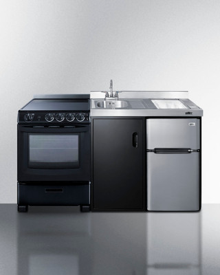 Summit ACK63ELSTB 63" W Stainless Steel and Black Finish All-In-One Combination Kitchenette