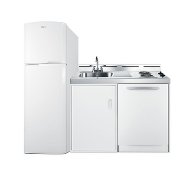 Summit ACKDW72 71&quot; W Stainless Steel and White Finish All-In-One Combination Kitchenette with Dishwasher - 115 Volts