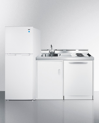 Summit ACKDW72 71" W Stainless Steel and White Finish All-In-One Combination Kitchenette with Dishwasher - 115 Volts