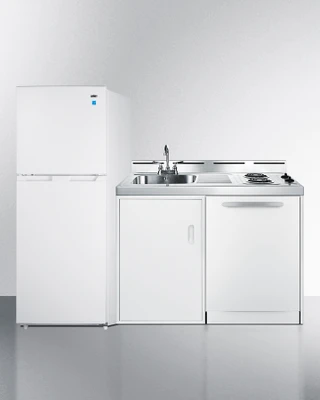 Summit ACKDW72 71" W Stainless Steel and White Finish All-In-One Combination Kitchenette with Dishwasher - 115 Volts