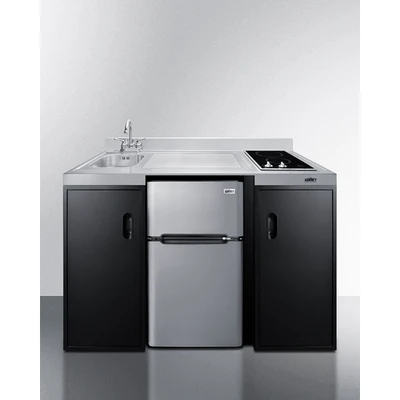 Summit CK55ADASINKL 54.13" W Stainless Steel and Black Finish Sink Left Side All-In-One Combination Kitchenette -115 Volts