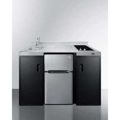 Summit CK55ADASINKL 54.13" W Stainless Steel and Black Finish Sink Left Side All-In-One Combination Kitchenette -115 Volts