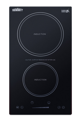 Summit SINC2B115 12" W Black Finish EuroKera Glass Surface 2 Burners Induction Cooktop - 115 Volts