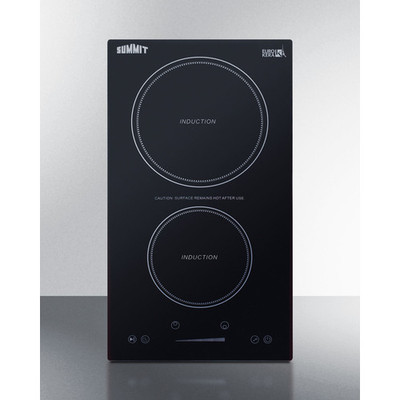 Summit SINC2B115 12" W Black Finish EuroKera Glass Surface 2 Burners Induction Cooktop - 115 Volts