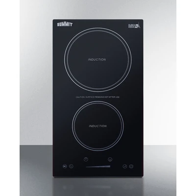Summit SINC2B115 12" W Black Finish EuroKera Glass Surface 2 Burners Induction Cooktop - 115 Volts