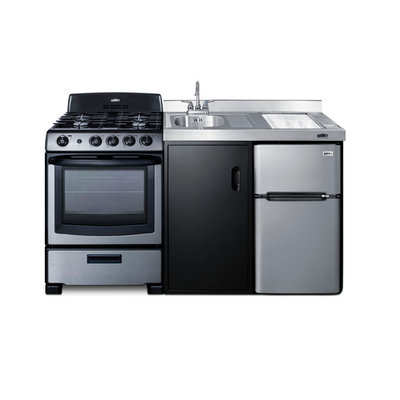 Summit ACK63GASBSS 63&quot; W Stainless Steel and Black Finish All-In-One Combination Kitchenette - 115 Volts
