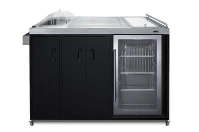 Summit CARTOS54LG 57.88" W Stainless Steel and Black Finish 6 Shelves Portable Outdoor Kitchenette with Glass Door Refrigerator - 115 Volts