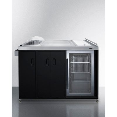 Summit CARTOS54LG 57.88" W Stainless Steel and Black Finish 6 Shelves Portable Outdoor Kitchenette with Glass Door Refrigerator - 115 Volts