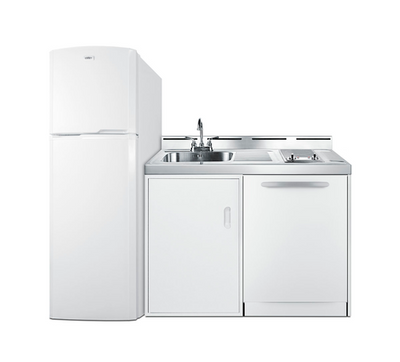 Summit ACKDW721G 72&quot; W OA Stainless Steel and White Finish All-In-One Combination Kitchenette with Dishwasher - 115 Volts