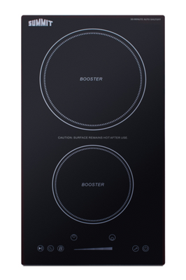 Summit SINCH230V2B 11.38" W Black Finish EuroKera Glass Surface 2 Burners Built-In Induction Cooktop with Safety Shutoff - 240 Volts