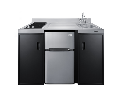 Summit CK55ADASINKR 54.13&quot; W Stainless Steel and Black Finish Sink Right Side All-In-One Combination Kitchenette -115 Volts