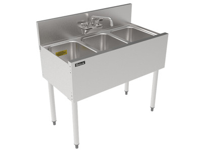Perlick TS36M3 36" W Stainless Steel 3 Compartments TS Series Underbar Multi-tank Sink Unit