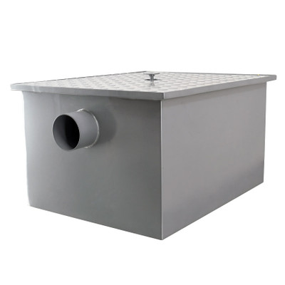 Omcan USA 46561 100 Lbs. Gray Epoxy Coating Grease Trap with 4" Threaded Inlet and Outlet