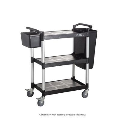 CAC China BTUC-17BK 31.88" W x 17.13" D x 35.88" H 3 Shelves Black Polypropylene Utility Cart (1 Set)