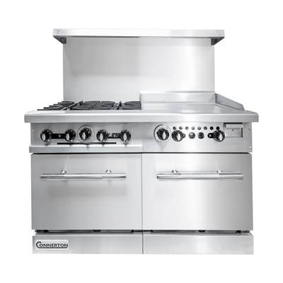 Connerton CN48-4-24G-2OV-LP 48" W Stainless Steel Liquid Propane Restaurant Range with Standard Ovens - 206,000 BTU