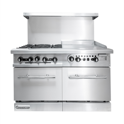 Connerton CN48-8-2OV-LP 48" W Stainless Steel Liquid Propane Restaurant Range with Standard Ovens - 342,000 BTU