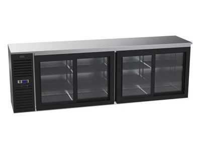 Krowne SD108 4 Glass Sliding Doors Black Refrigerated Back Bar Storage Cabinet