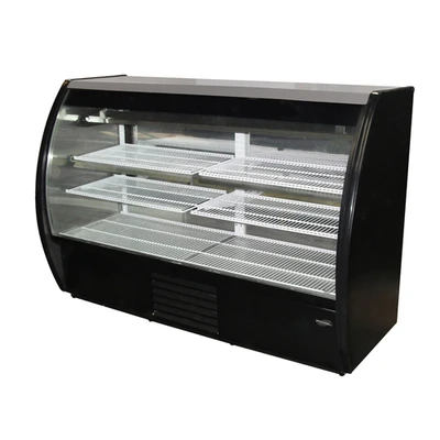 Howard McCray MIRAGE-4-DC-HC-B 19 Cu. Ft. Black Curved Glass Full Service 3 Shelves Mirage Series Refrigerated Bakery Display Case - 115 Volts