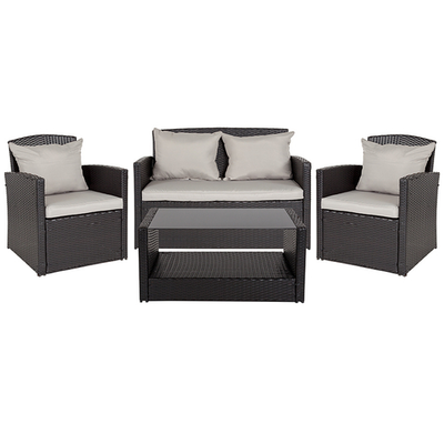 Flash Furniture JJ-S351-GG 4-Piece Black With Metal Frame Rattan Weaved Finish Outdoor Patio Set