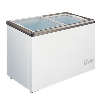 Omcan USA 49295 16.5 Cu. Ft. Stainless Steel Sliding Glass Doors Ice Cream Display Chest Freezer - 115 Volts