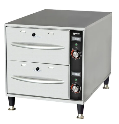 Omcan USA 48884 Stainless Steel Double Freestanding Narrow Drawer Warmer - 120 Volts