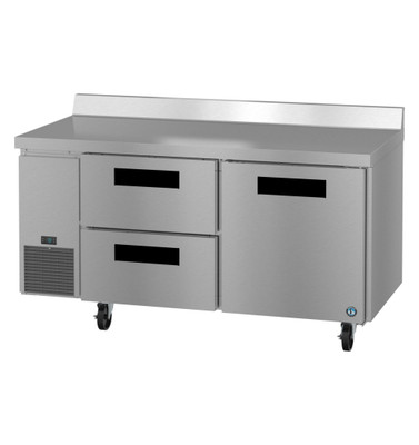 Hoshizaki WLR67B-D2 19.97 Cu. Ft. Stainless Steel Reach-In 1 Solid Door 2 Drawers Steelheart Series Worktop Refrigerator - 115 Volts