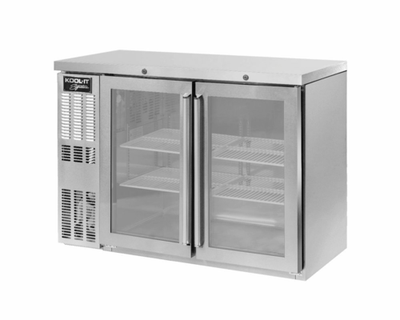 MVP Group KNB-48-2SG 11.6 Cu. Ft. Stainless Steel 2 Sections Glass Door Kool-It Signature Refrigerated Back Bar Storage Cabinet - 115 Volts