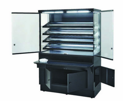 MVP Group KSSD-45CT 44.76" W Black 2 Glass Doors Non-Refirigerated Kool-It Pastry Merchandiser - 120 Volts