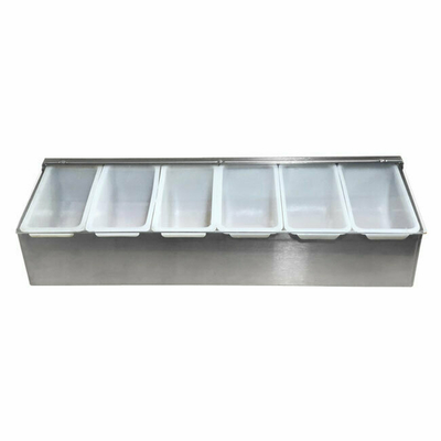 Omcan USA 80867 6 Compartments Stainless Steel Condiment Holder with Clear Cover