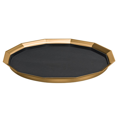 Service Ideas TRPN1614RIBSVG 16" W Vintage Gold Round Serving Tray
