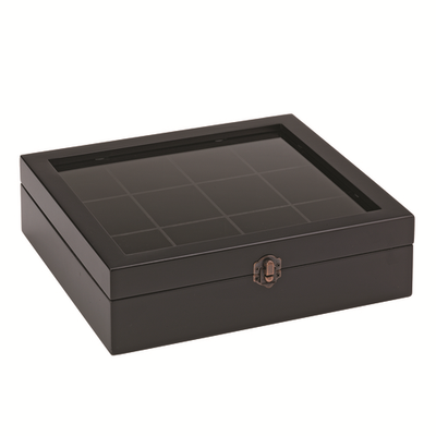 Service Ideas TB012 11" W Black Beechwood Window Top Tea Box